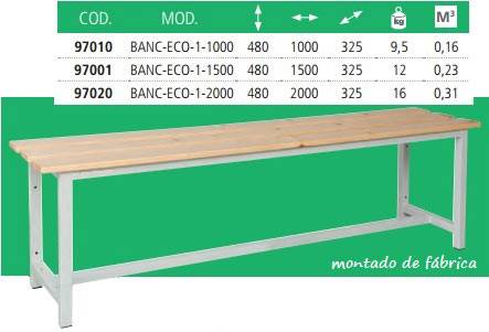 Banco de vestuario, Estructura de acero, Asiento de madera, Medidas: 47,5  x 100 x 32 cm